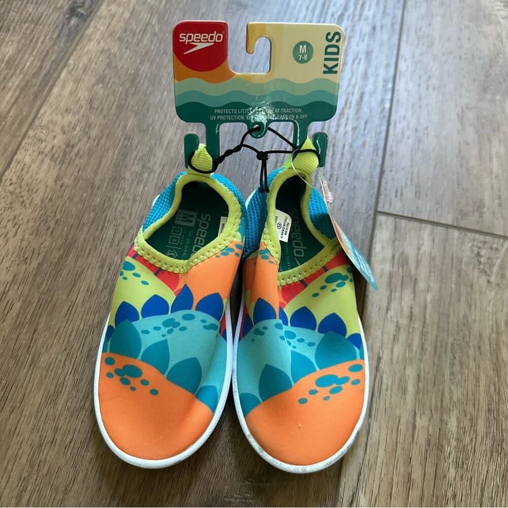 NEW!! Speedo Kids Water‎ Shoes, Orange and Blue, Dinosaur, Size 7/8